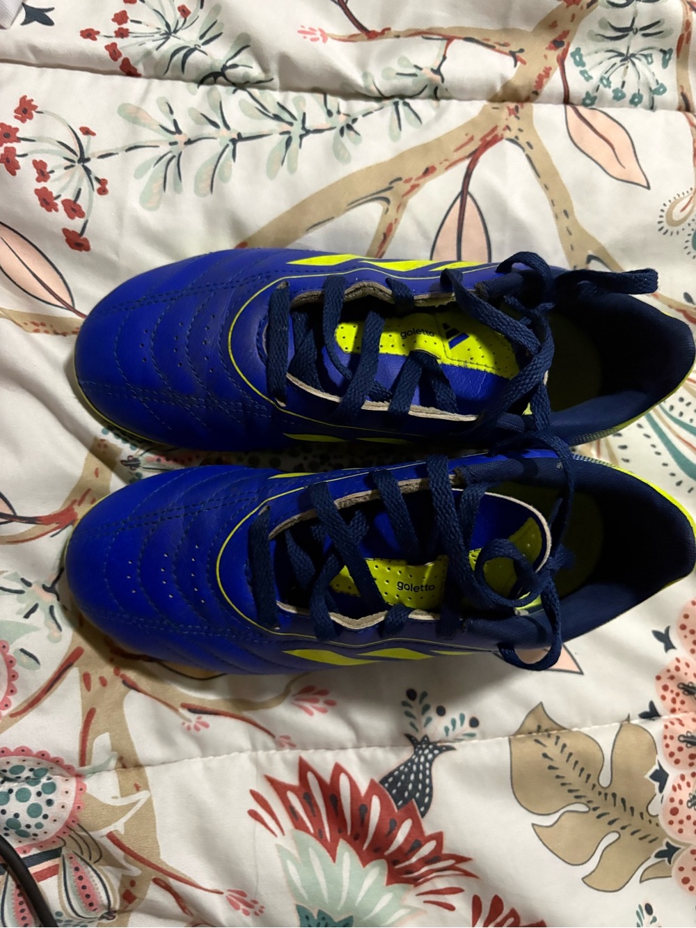 adidas Blue Kids Soccer Shoes with Neon Yellow Accents